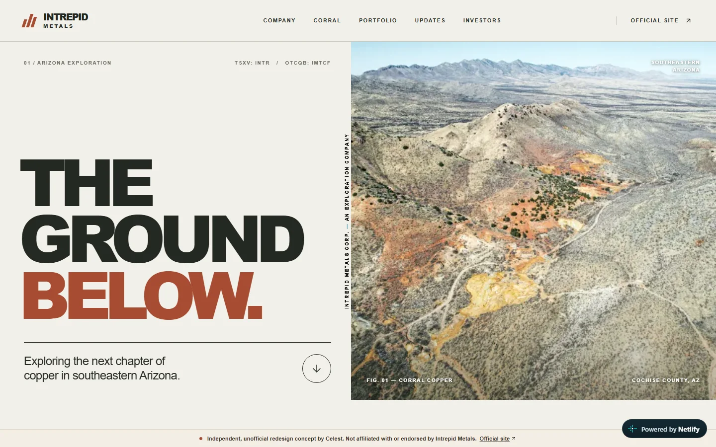 Intrepid Metals website concept homepage